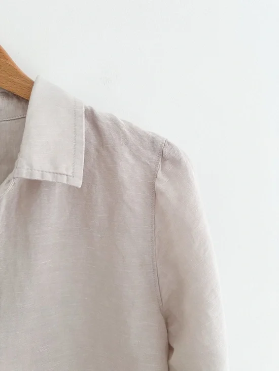 J.Crew Linen Blend Tunic Shirt Neutral Button Down Minimalist Relaxed Top XS - Picture 4 of 7